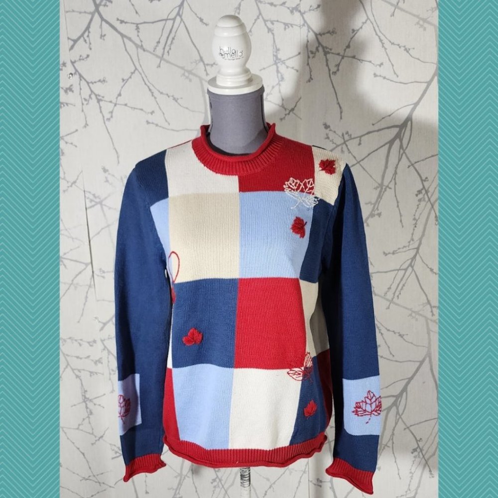 Tabi Cotton Patchwork Maple Leaf Embroidered Mock… - image 1